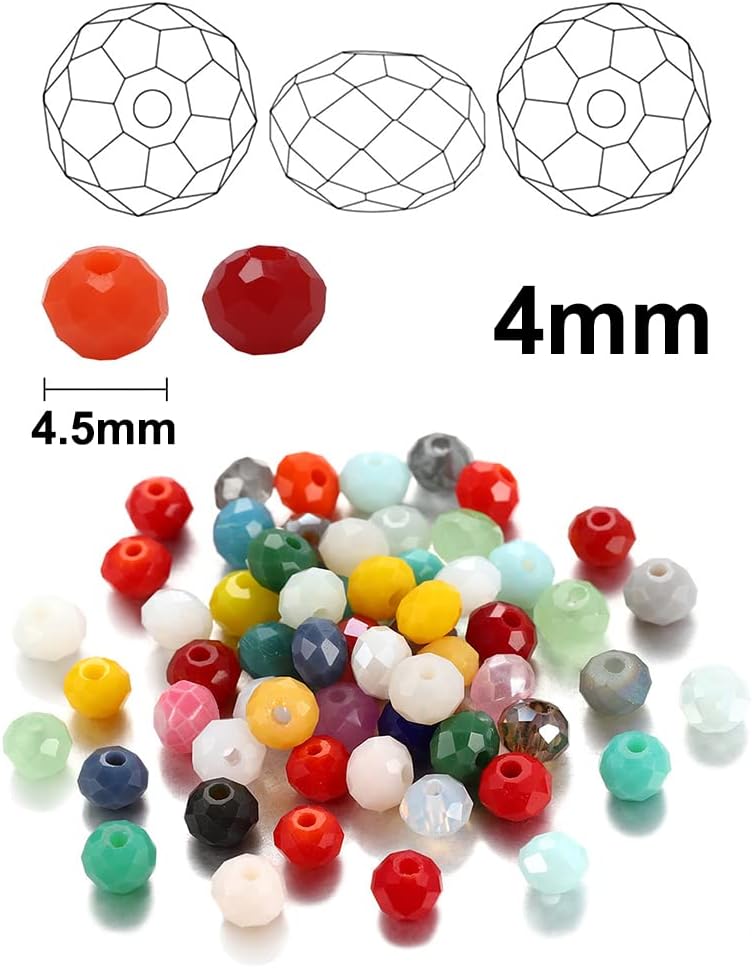 GLAMEFOUR 1250 cuentas de cristal de porcelana al por mayor, cuentas espaciadoras de hebras Briolette redondas en forma de rondelle, colores