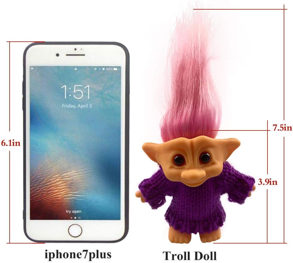 Muñecas de trol de la suerte, lindas muñecas vintage Troll cromáticas adorables para colecciones, proyectos escolares, artes y manualidades,