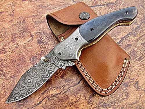 FZ-30 Cuchillo de bolsillo de Damasco hecho a mano para hombres  Cuchillo plegable con bloqueo de revestimiento  Cuchillo de bushcraft para pesca,