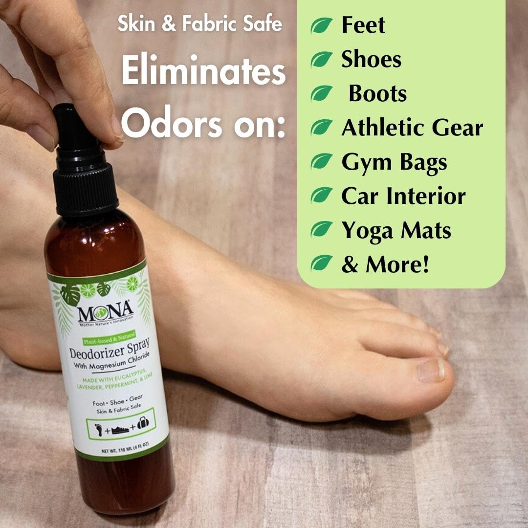 MONA BRANDS – Spray desodorizante para pies y engranajes, 100% natural y vegano, para todas las edades, tipos de piel y superficies  Eliminación de