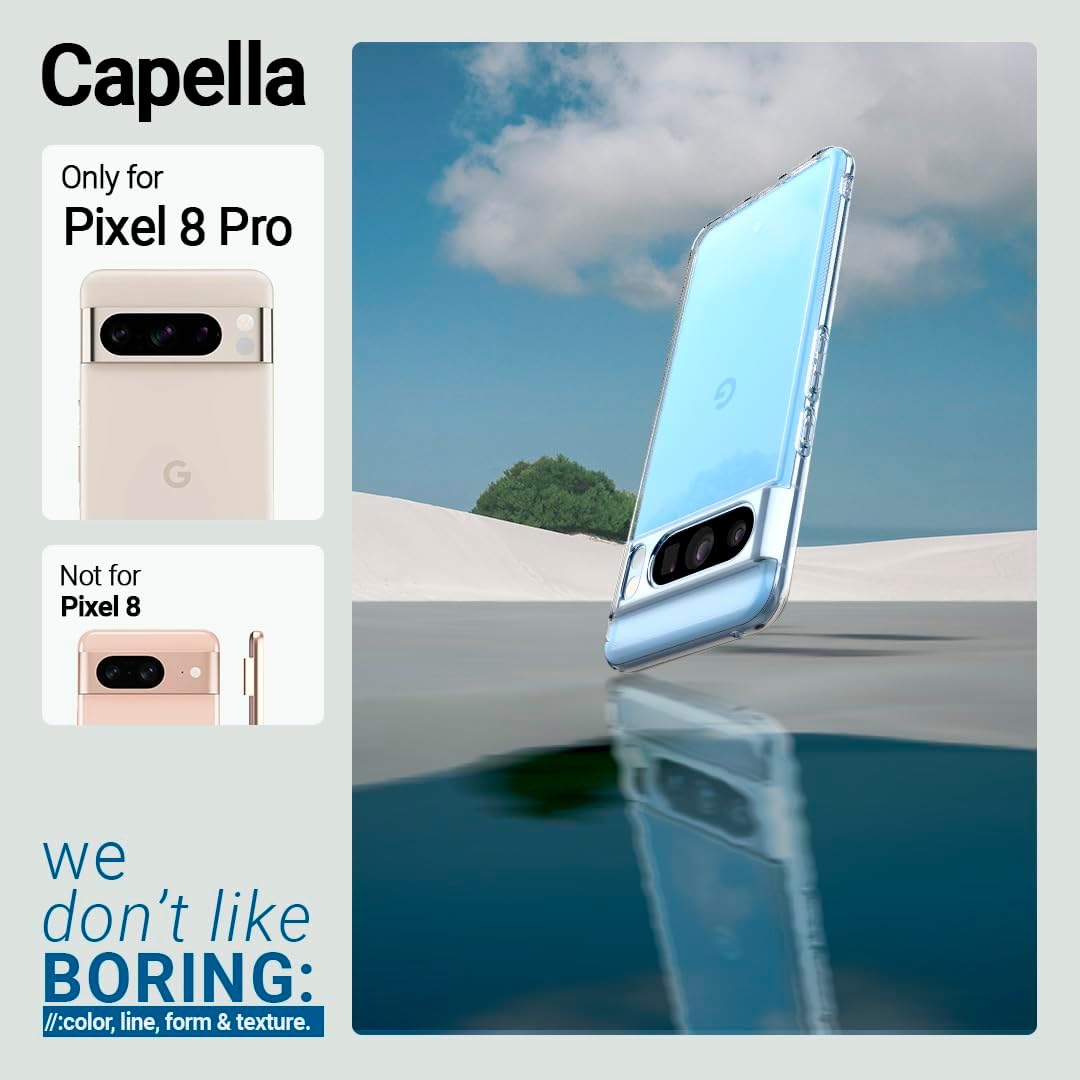 Caseology Capella – Funda transparente compatible con Google Pixel 8 Pro 5G prueba de caídas de grado militar (2023), transparente