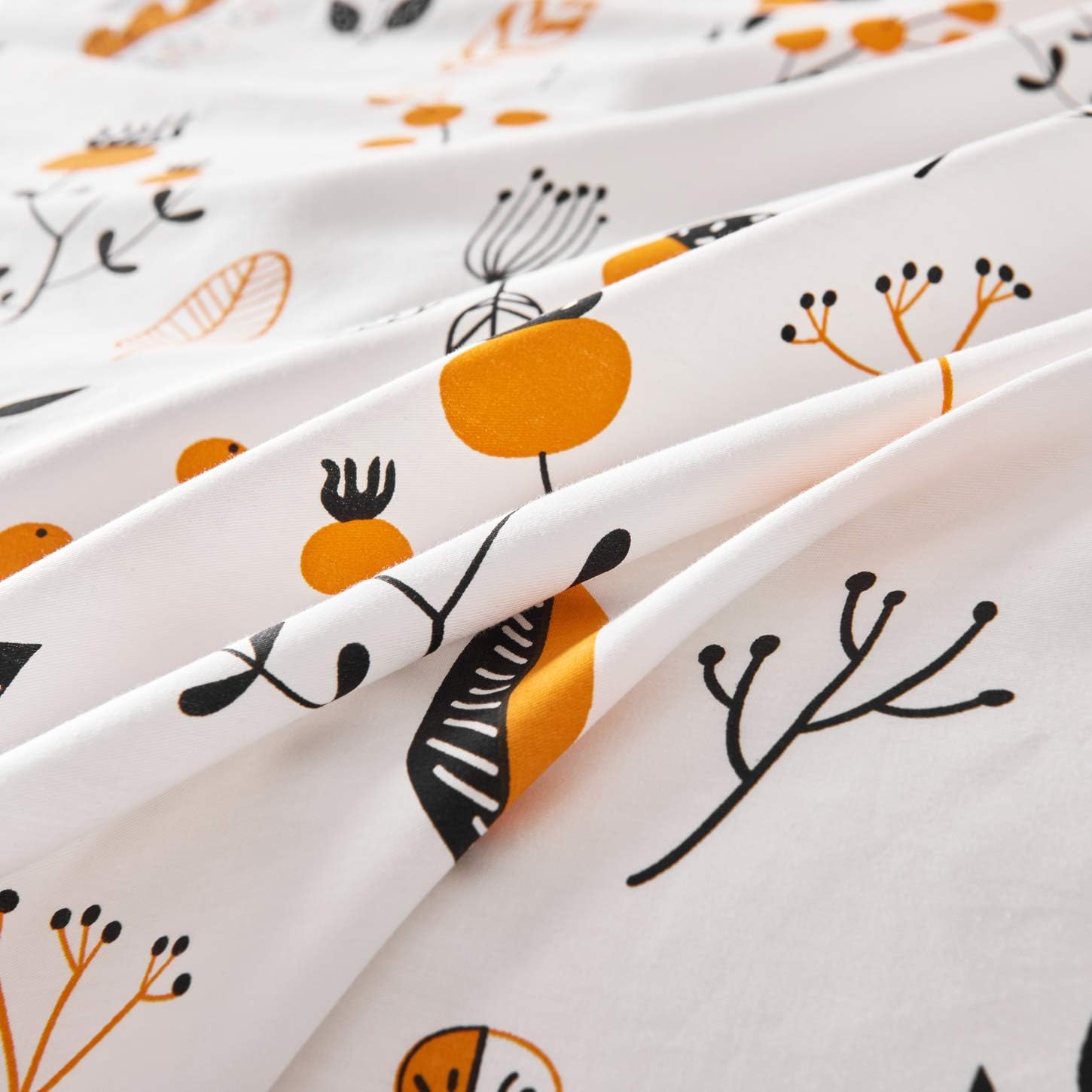 YuHeGuoJi Juego de funda de edredón floral negro y blanco tamaño Queen, 100% algodón, funda de edredón botánica naranja, juego de 3 piezas, 1 funda