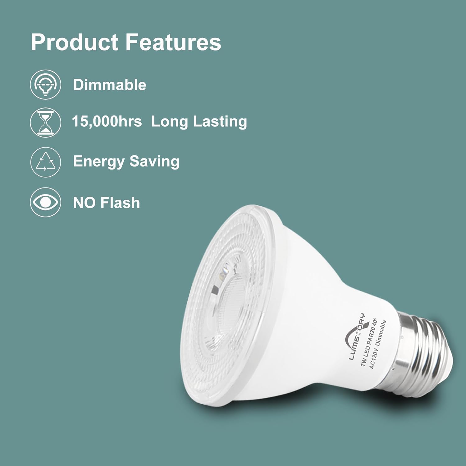 LumStory Paquete de 12 bombillas LED PAR20 de 5000 K, luz diurna blanca, regulable, 7 W, 600 lúmenes, 50 W, 60 W, equivalente a halógeno, foco E26,
