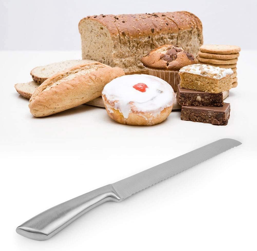 TOPINCN Cuchillo de pan de acero inoxidable con borde dentado, cuchillo para hornear pastel, pan, cortador de cocina, herramienta de mano