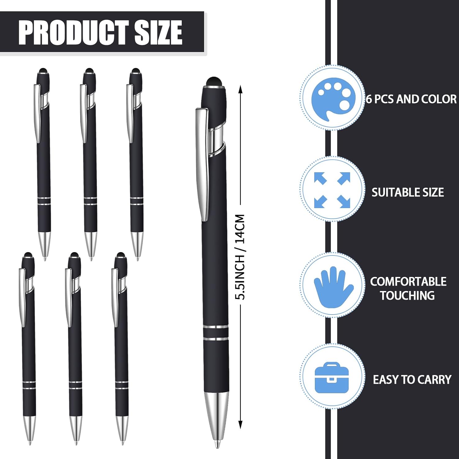 Lragvtbk 6 bolígrafos de tinta azul con punta de lápiz digital 2 en 1, bolígrafos de metal, para pantallas táctiles, colegio, oficina, compañeros de