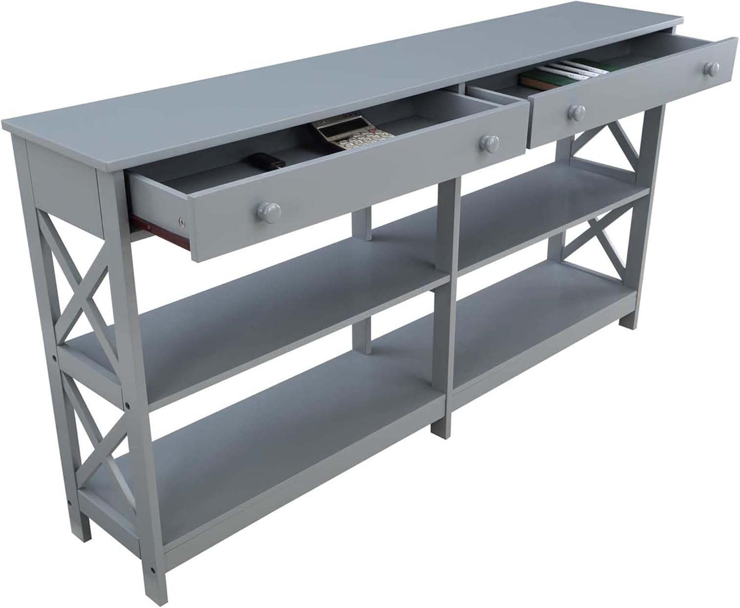 Convenience Concepts Oxford – Mesa consola con 2 cajones de 60 pulgadas con estantes, 60 pulgadas, color gris