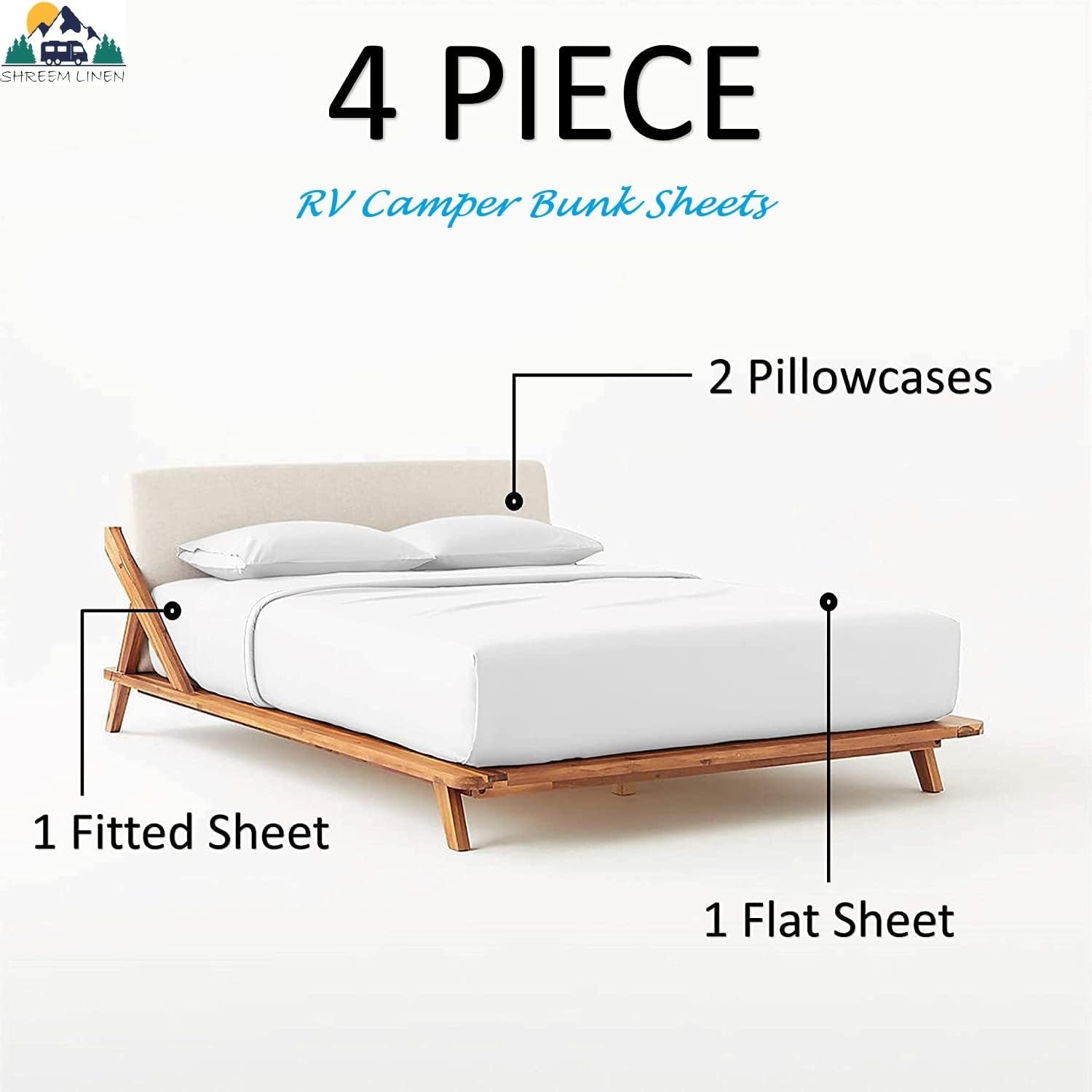 Juego de sábanas de microfibra para autocaravana, 72 x 80 pulgadas, color blanco sólido, sábanas para campistas, caravanas y remolques de viaje, de