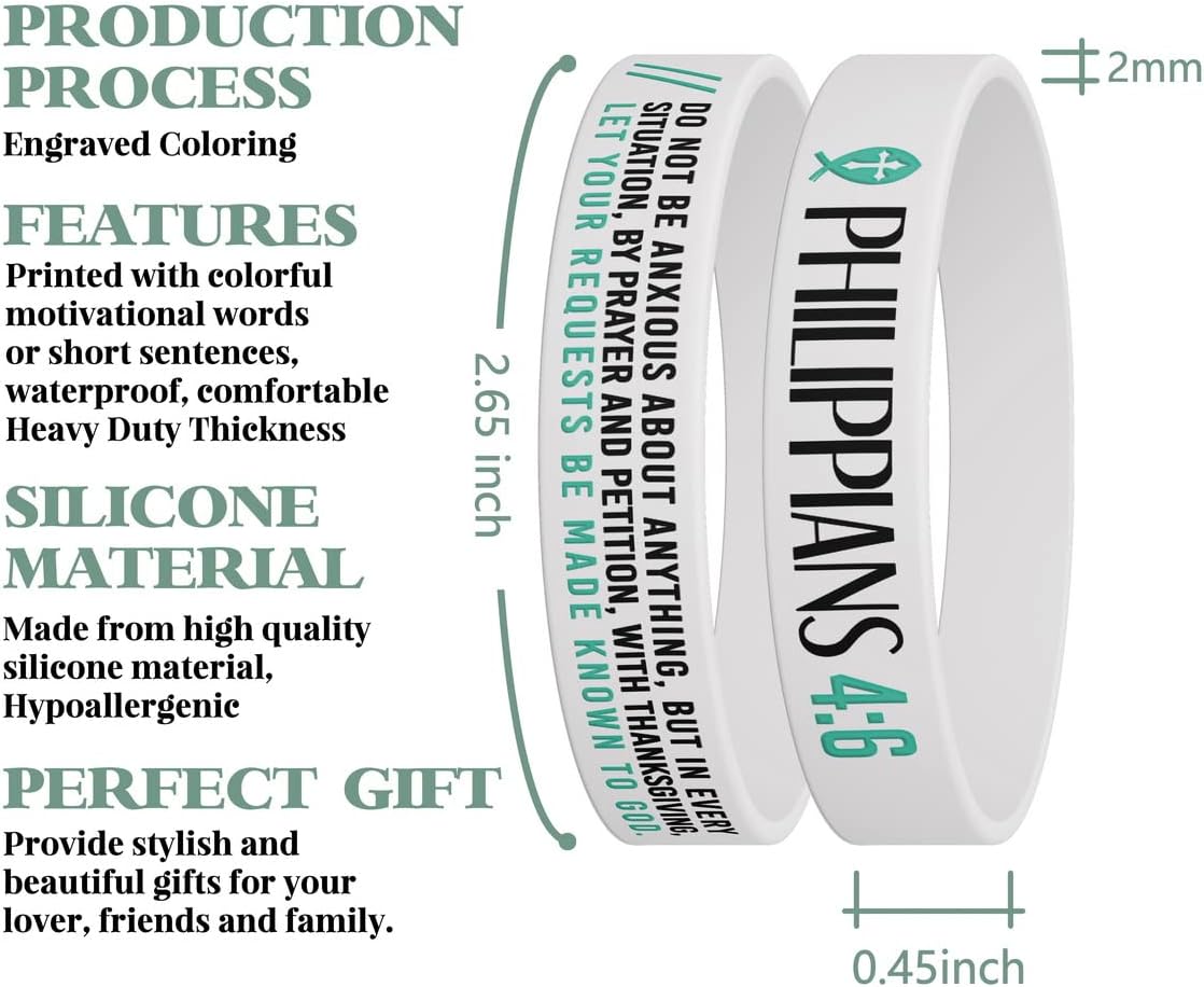 Paquete de 12 pulseras inspiradoras de la Biblia cristiana  Isaías 4031, Filipenses 46, Josué 19, Romanos 1513, pulseras de silicona inspiradoras