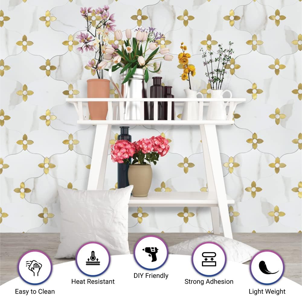 Artemuro Azulejos de PVC para despegar y pegar, de 9.8 x 10.8 pulgadas, para cocina, baño, lavandería, cámper, chimenea, encimera (mármol blanco