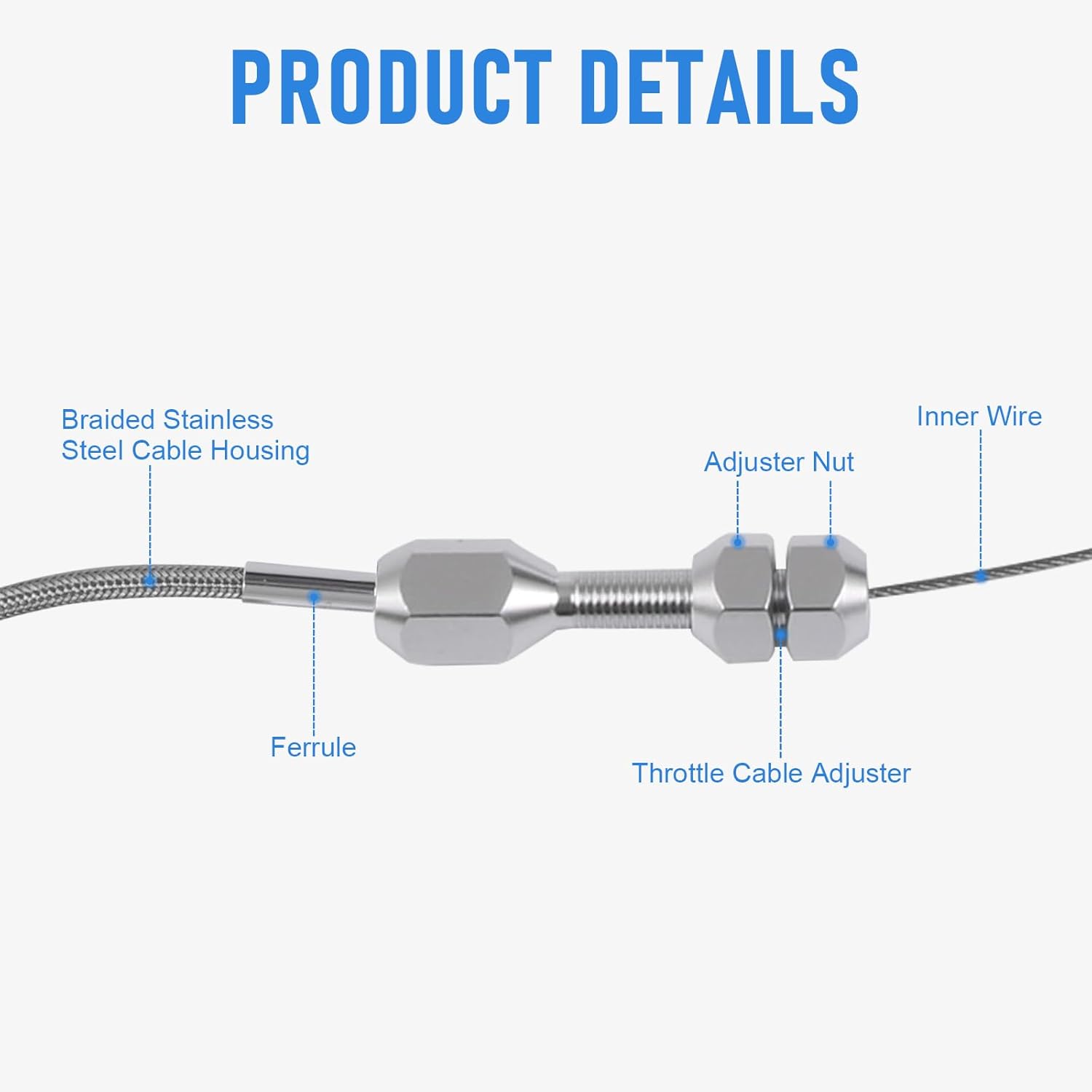 Kit de bloqueo de cubierta trenzada de acero inoxidable de 24 pulgadas con montaje de aluminio y virola, cables de acelerador de repuesto automotriz
