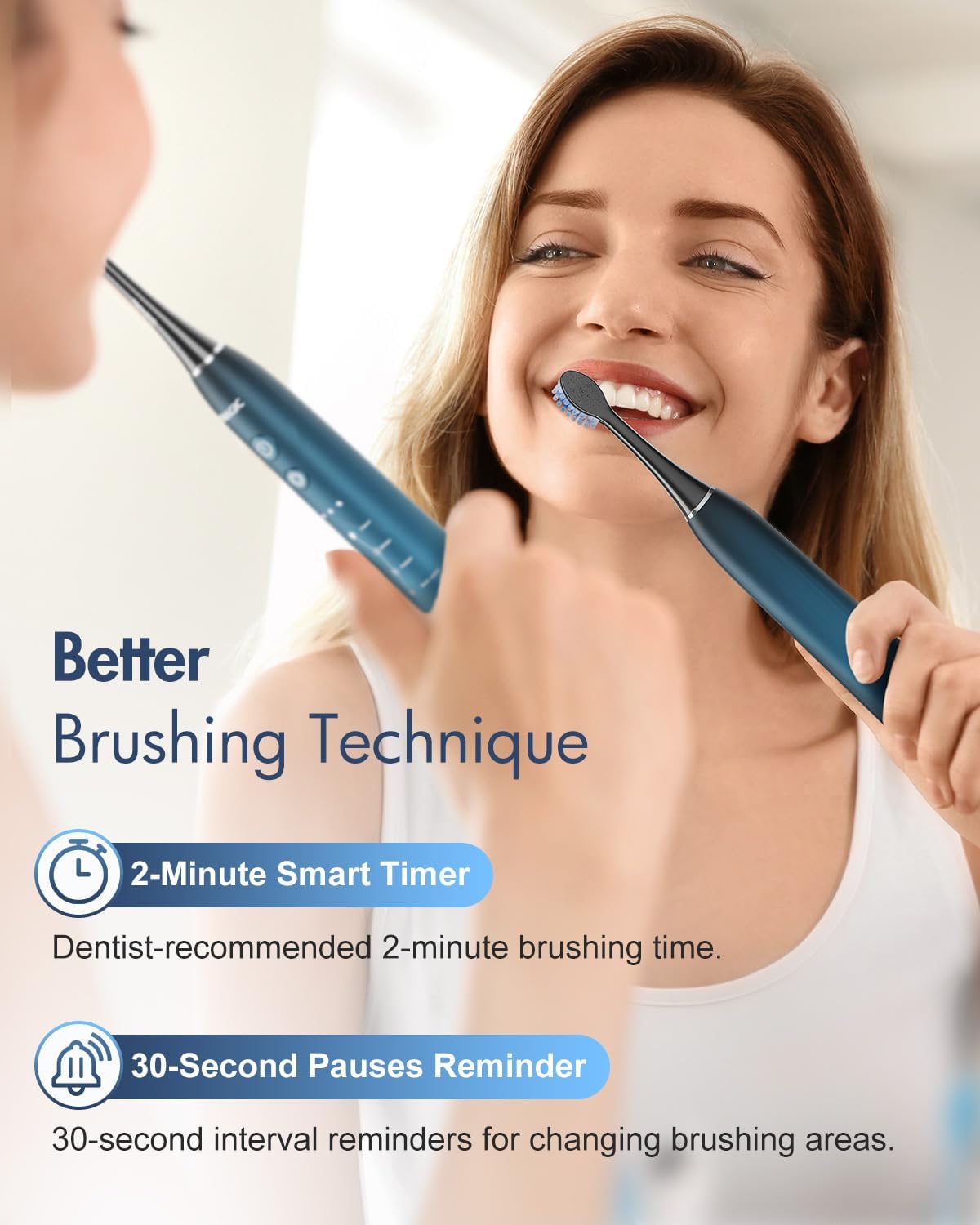 Cepillo de dientes eléctrico sónico para adultos, cepillo de dientes recargable con 6 modos y 3 intensidades, cepillo de dientes de 40000 VPM con 6