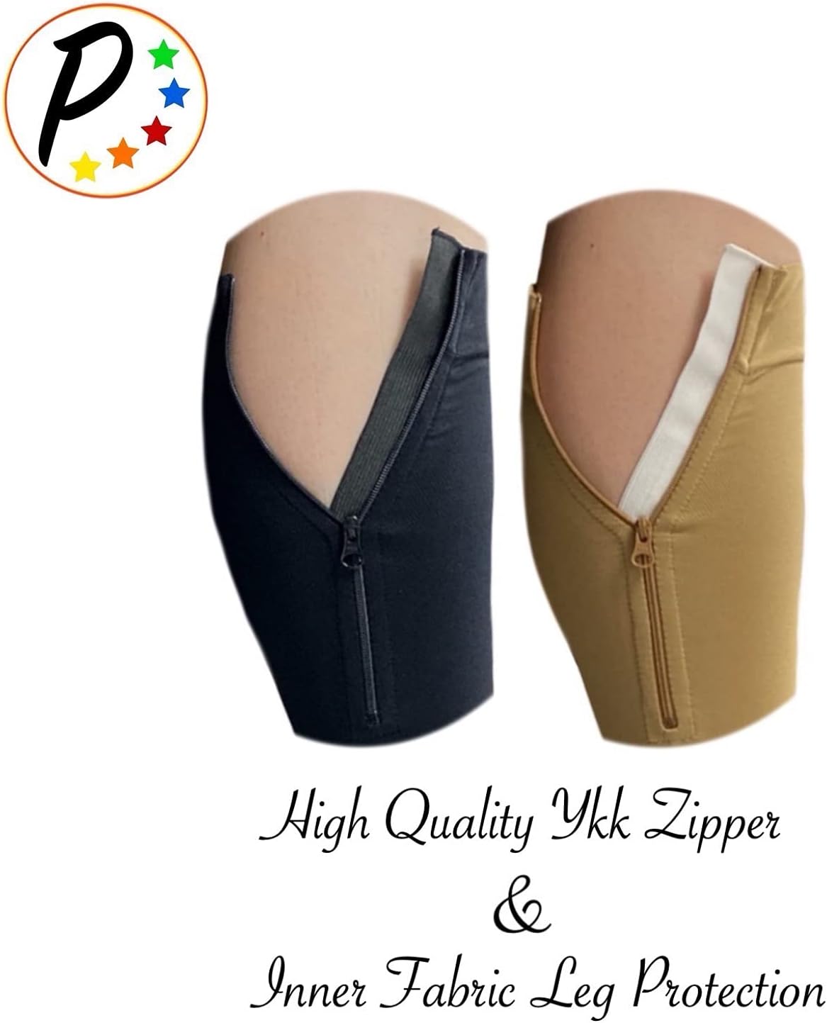 Punta abierta hasta el muslo 20-30 mmHg Pierna de compresión firme con cremallera YKK (beige, 0)