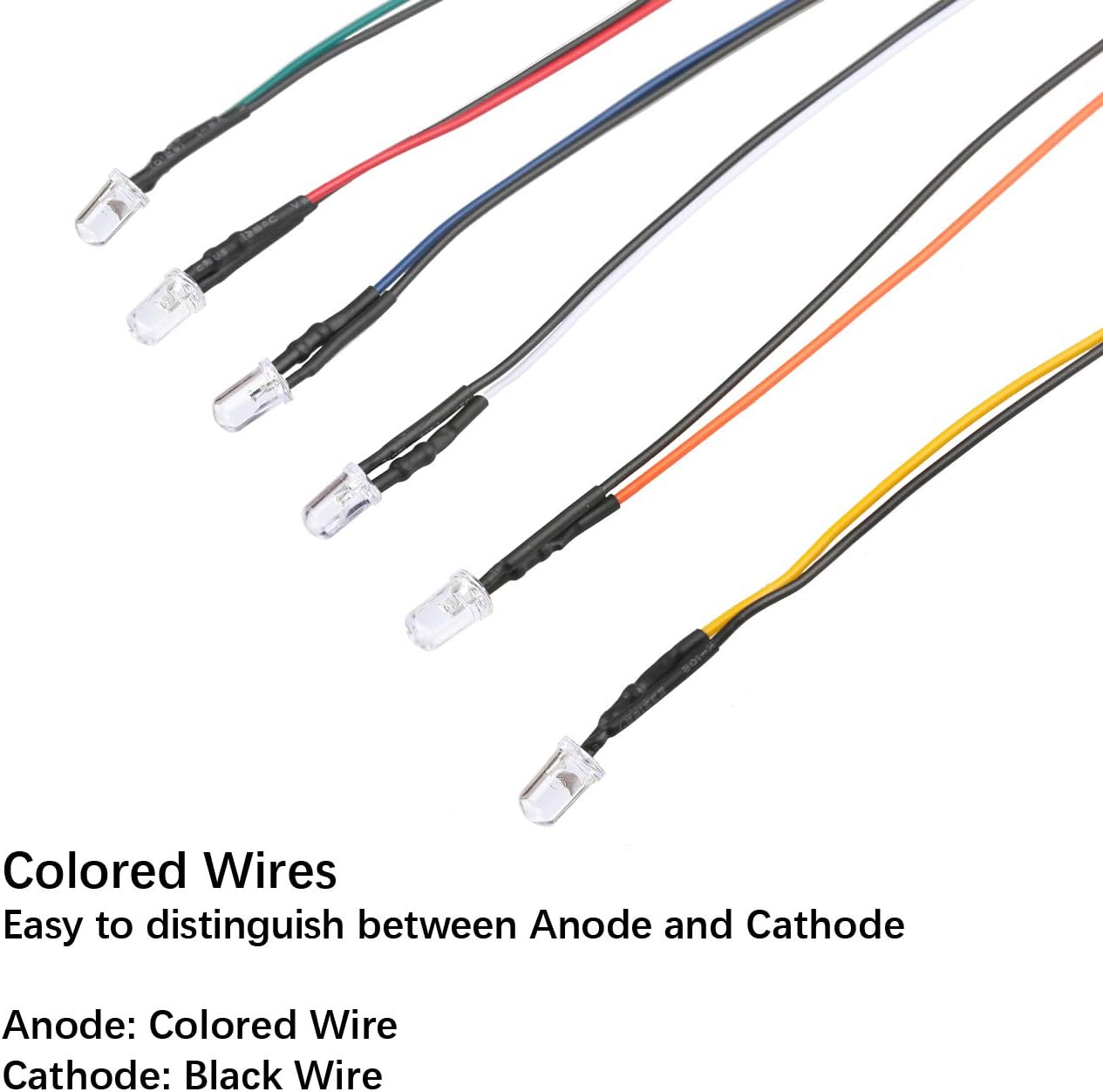 Diodos emisores de luz LED de 12 voltios, precableados, 18 pulgadas, 1364 pulgadas, lente transparente, blanco cálido, rojo, amarillo, verde, azul,