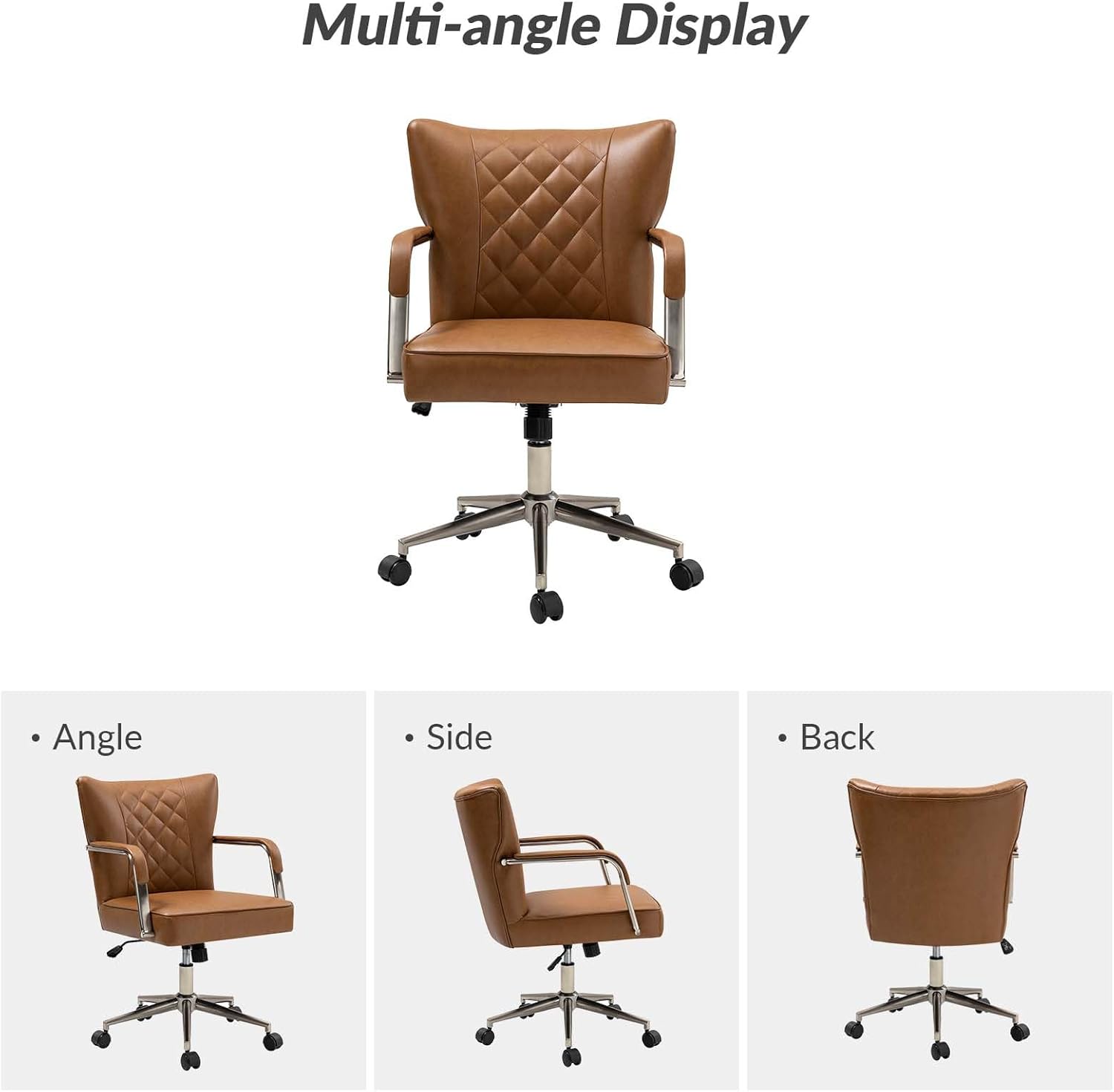 HULALA HOME Silla de escritorio de piel sintética para oficina en casa con base de metal, silla giratoria de 360 de altura ajustable, silla de