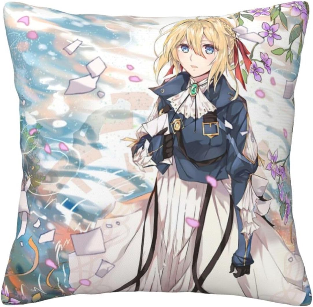Evergarden – Fundas de almohada violeta con diseño de animación, decoración del hogar, funda de almohada para sofá, asiento de automóvil, ropa de