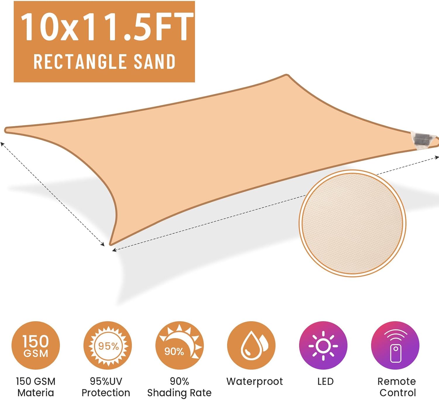 Toldo LED impermeable de 10 x 11.5 pies, LED integrado, 8 modos de parpadeo, 98% de protección UV, adecuado para patio, jardín, estacionamiento