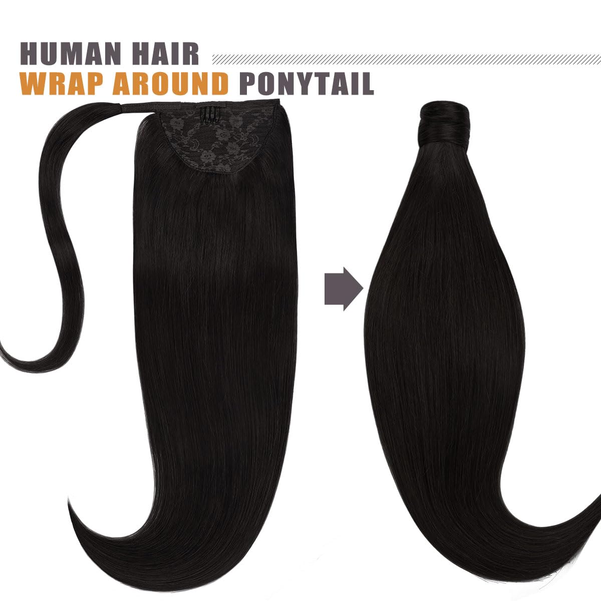 Lacer Extensiones de cabello humano real, color negro natural, 22 pulgadas, extensiones de cabello humano Remy, 22 pulgadas, extensiones de cabello