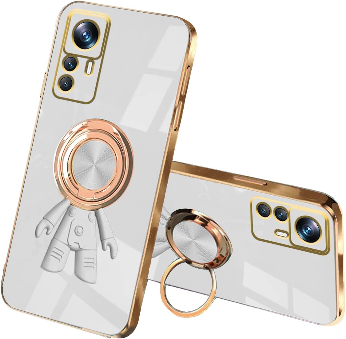 Compatible con Xiaomi 12T Pro Funda con soporte de anillo chapado patrón astronauta Soporte de anillo giratorio de 360  negro, funda para teléfono