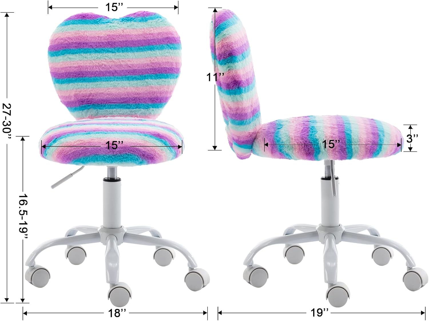 chairus Silla de escritorio para niños, silla de estudio pequeña de piel sintética para adolescentes, silla de tocador ajustable en forma de corazón