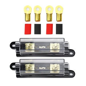 Soporte de fusible ANL con kit de cubierta transparente, 2 bloques de distribución y fusibles en línea ANL de 200 A con terminales de cobre de Soporte de fusible ANL con kit de cubierta transparente, 2 bloques de distribución y fusibles en línea ANL de 200 A con terminales de cobre de