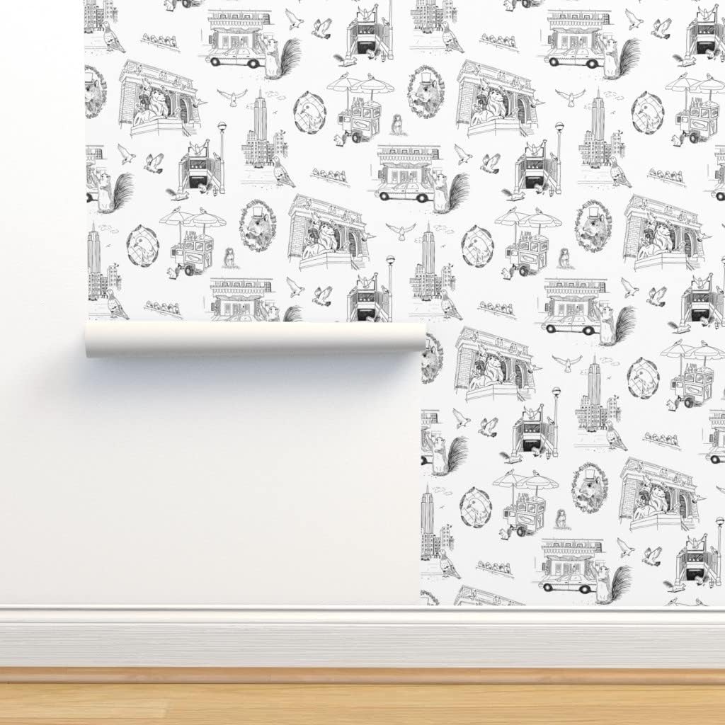 Spoonflower Papel tapiz para despegar y pegar – Papel tapiz extraíble personalizado de la ciudad de Nueva York Toile NYC Pigeons Squirrels Central