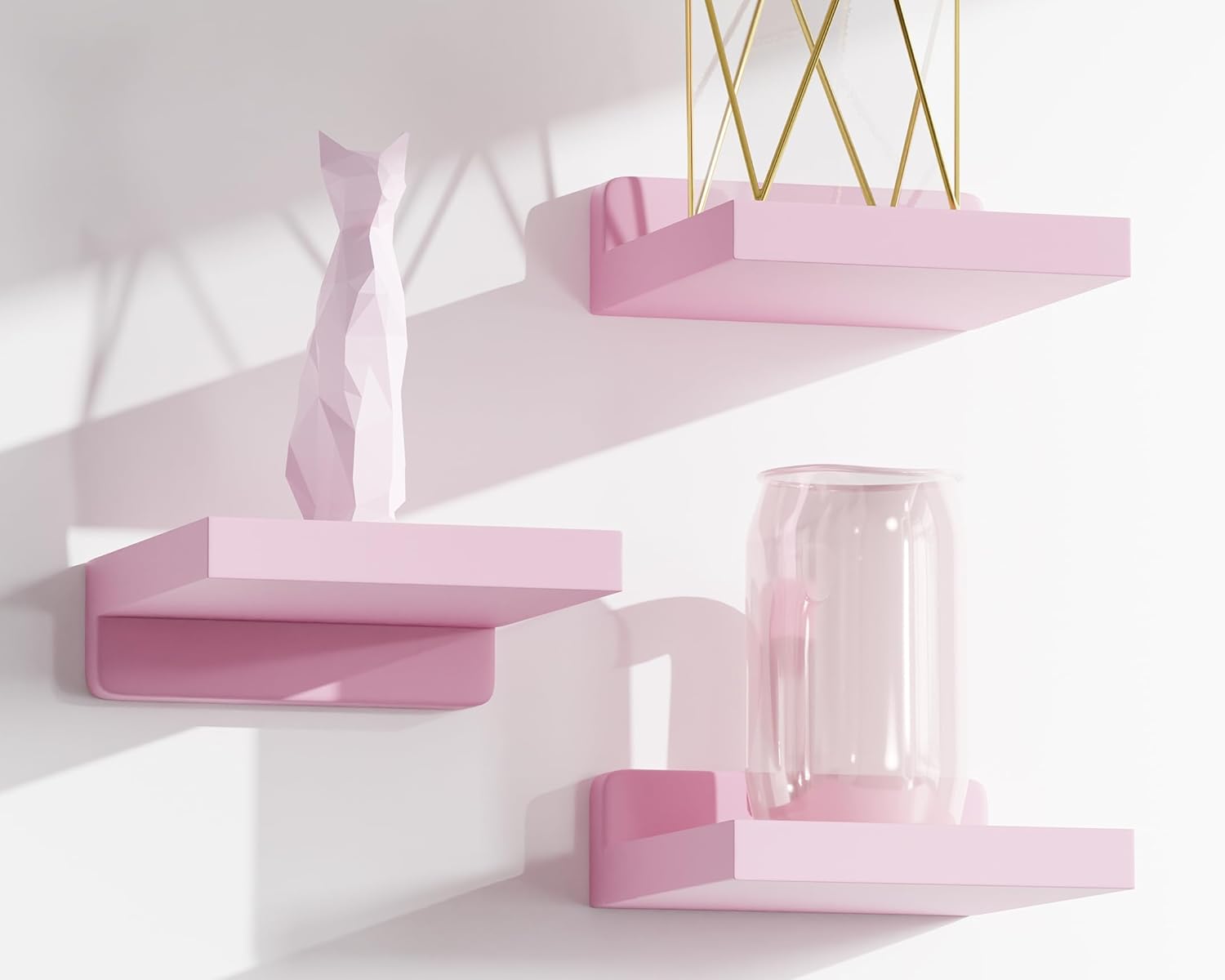 Estantes flotantes pequeños, mini estantes colgantes, estante de pared de 5 pulgadas para baño, sala de estar, dormitorio, paquete de 3, con 2 tipos