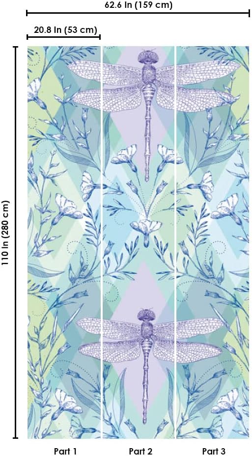 CONCORD WALLCOVERINGS  Papel tapiz floral para dormitorio, flores, mariposas, azul y verde lila, 63 pulgadas de ancho x 110 pulgadas de alto, 3