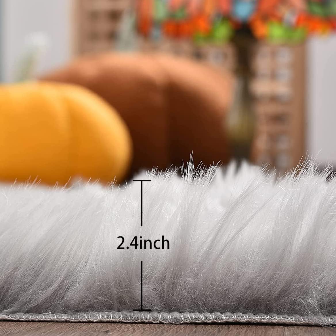 ORINOVA Round Rugs – Alfombra redonda de piel sintética de oveja sintética, lavable, de 6 pies, color gris plateado, para dormitorio, alfombra