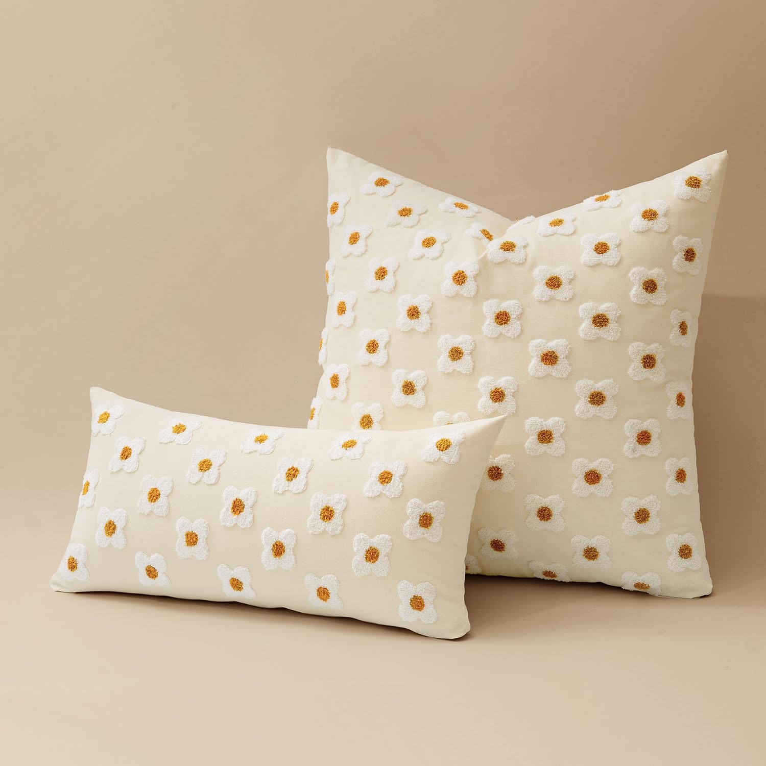EMEMA Juego de 2 fundas de cojín decorativas de jacquard, diseño de margaritas y sol, flor, jacquard, para sofá, cama, sala de estar y dormitorio,