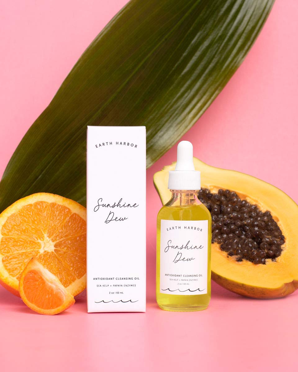 Earth Harbor Aceite limpiador SUNSHINE DEW – Limpieza profunda y desmaquillante  Enzimas de papaya + algas marinas  2 onzas líquidas
