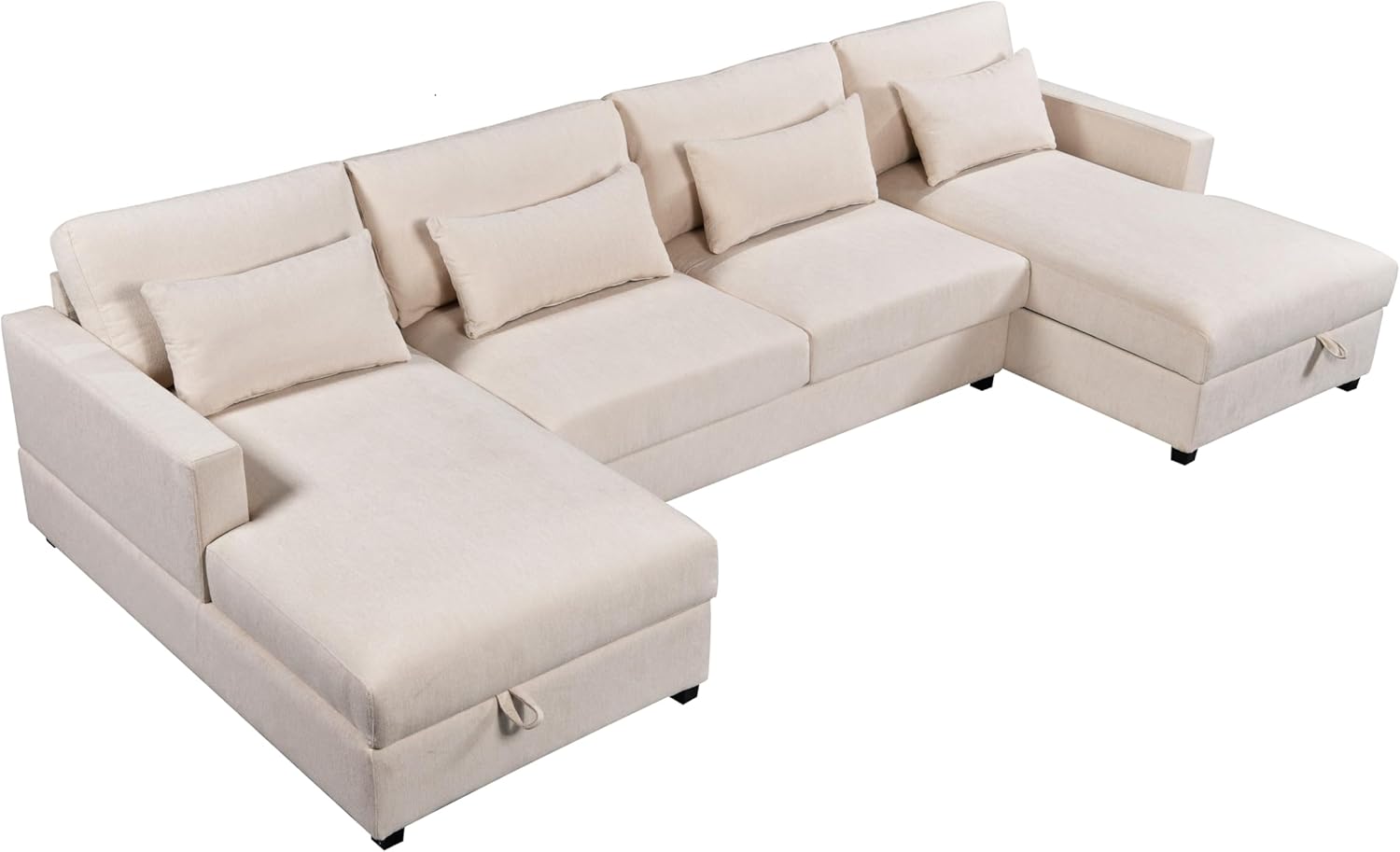 Sofá modular grande en forma de U de 128 pulgadas con 4 almohadas de soporte lumbar y 2 diván grande de almacenamiento, sofá simétrico tapizado de 6