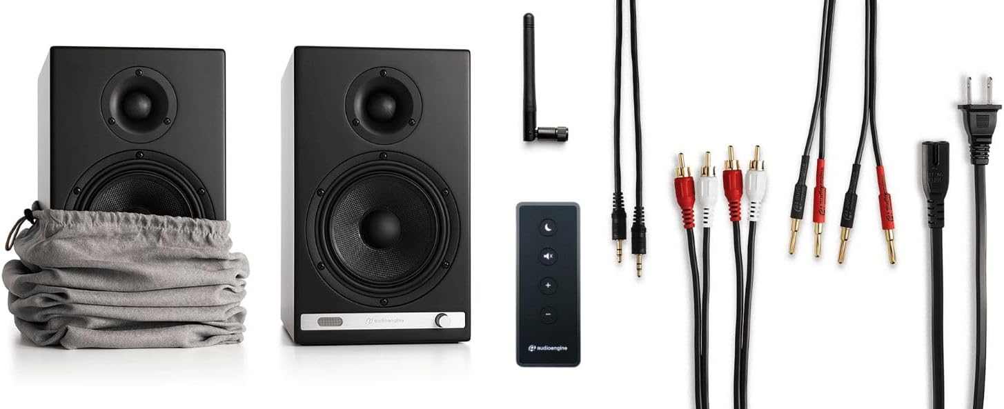 Audioengine Altavoces HD6 Premium para estantería – Altavoces Bluetooth inalámbricos de 150 W – Potente sistema de música en casa – Sistemas de cine