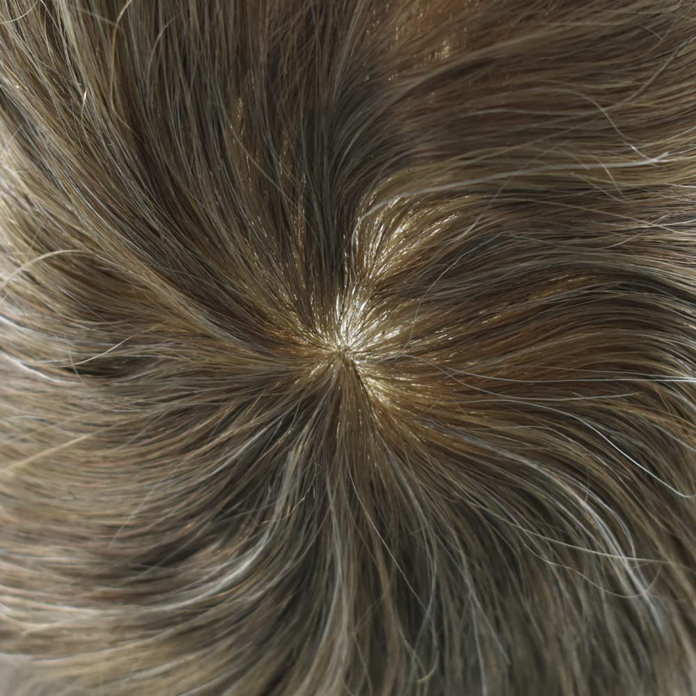 Healthlif Hombres Toupee Cabello Humano Gris Toupee Para Hombres Inyección Pieza De Pelo PU Toupee Hombres Sistemas De Cabello De Piel Delgada Para