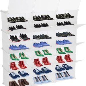 Zapatero portátil de 8 niveles, organizador de almacenamiento independiente con 24 rejillas y estante de torre, gabinete de cubo expandible para Zapatero portátil de 8 niveles, organizador de almacenamiento independiente con 24 rejillas y estante de torre, gabinete de cubo expandible para