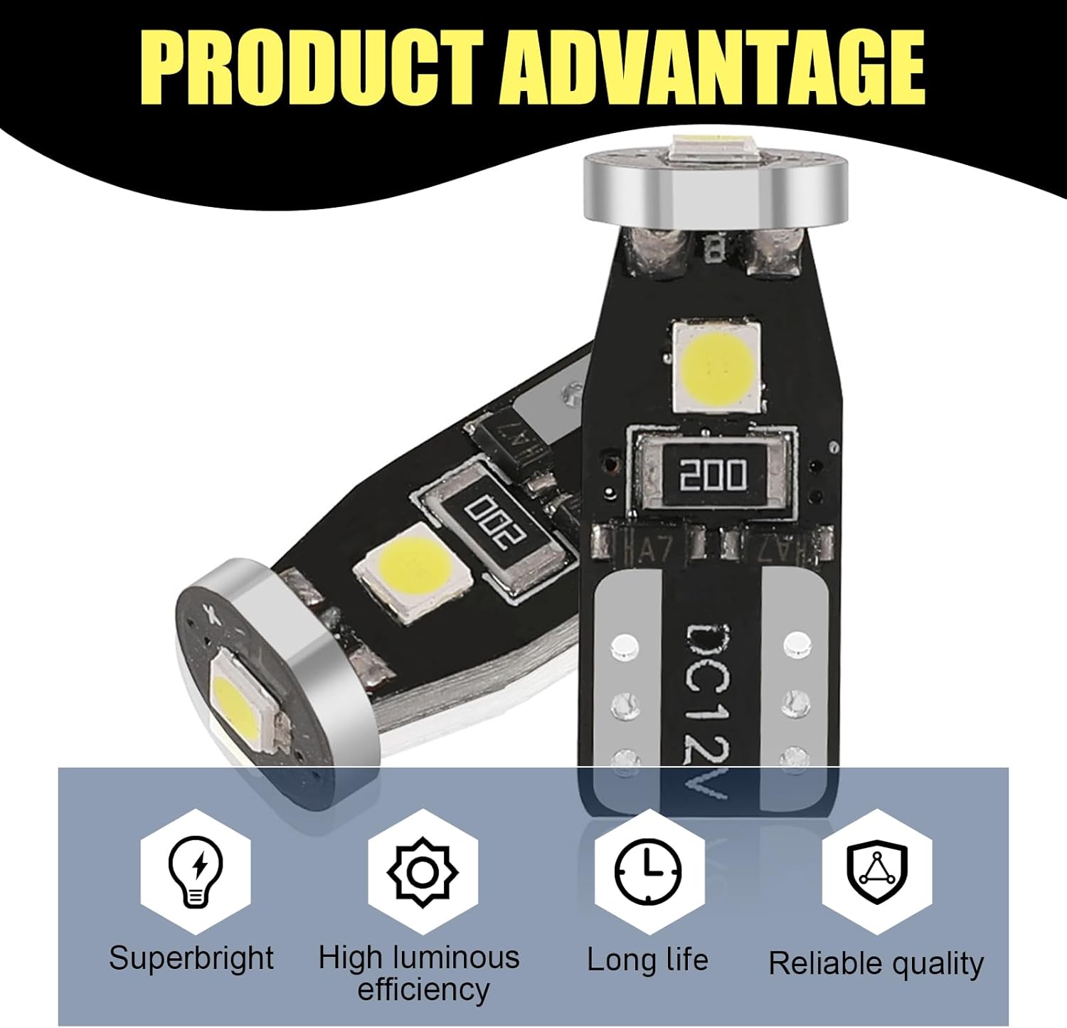 ZKFAR 10 bombillas LED para automóvil, T10-3030-3SMD de ancho, luces de lectura de 0.9 x 0.3 pulgadas, luces de matrícula, luces de automóvil