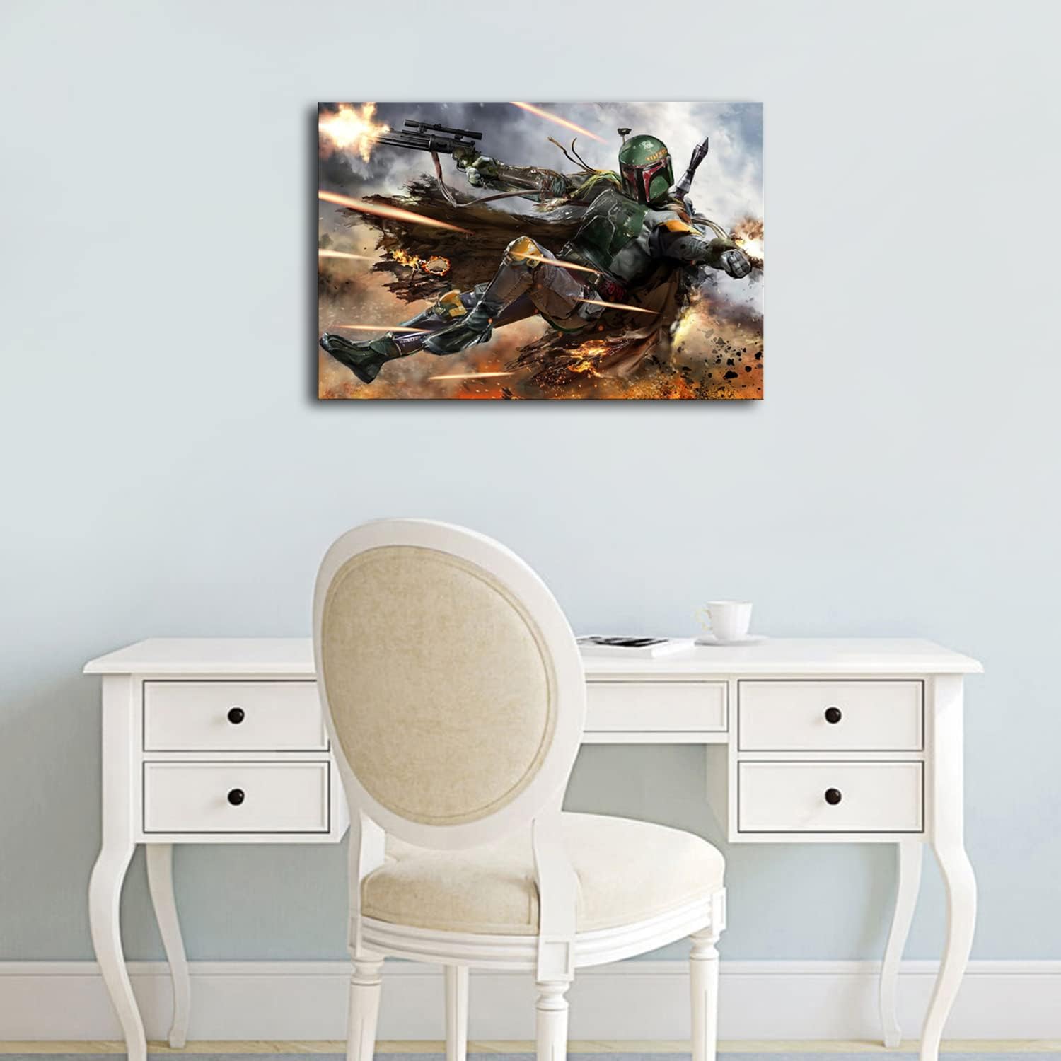 YASOJUN Lienzo decorativo para la pared, diseño de Boba Fett de Wars on Star, cazador de recompensas, pósteres de lienzo de película Mando para