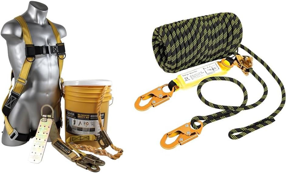 Guardian Fall Protection 00815 BOS-T50 Cubo de seguridad + conjunto de línea de vida vertical VEVOR – Kit de seguridad para techos con arnés,