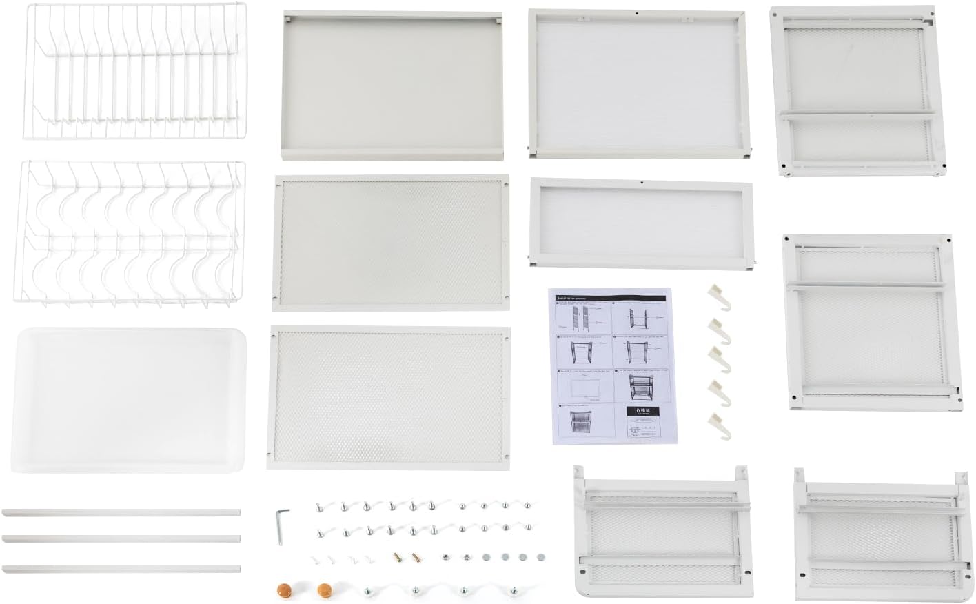 Escurridor de platos de 3 niveles, moderno estante blanco con tabla de drenaje, cubierta de tapa y bandeja de goteo desmontable, soporte de secado