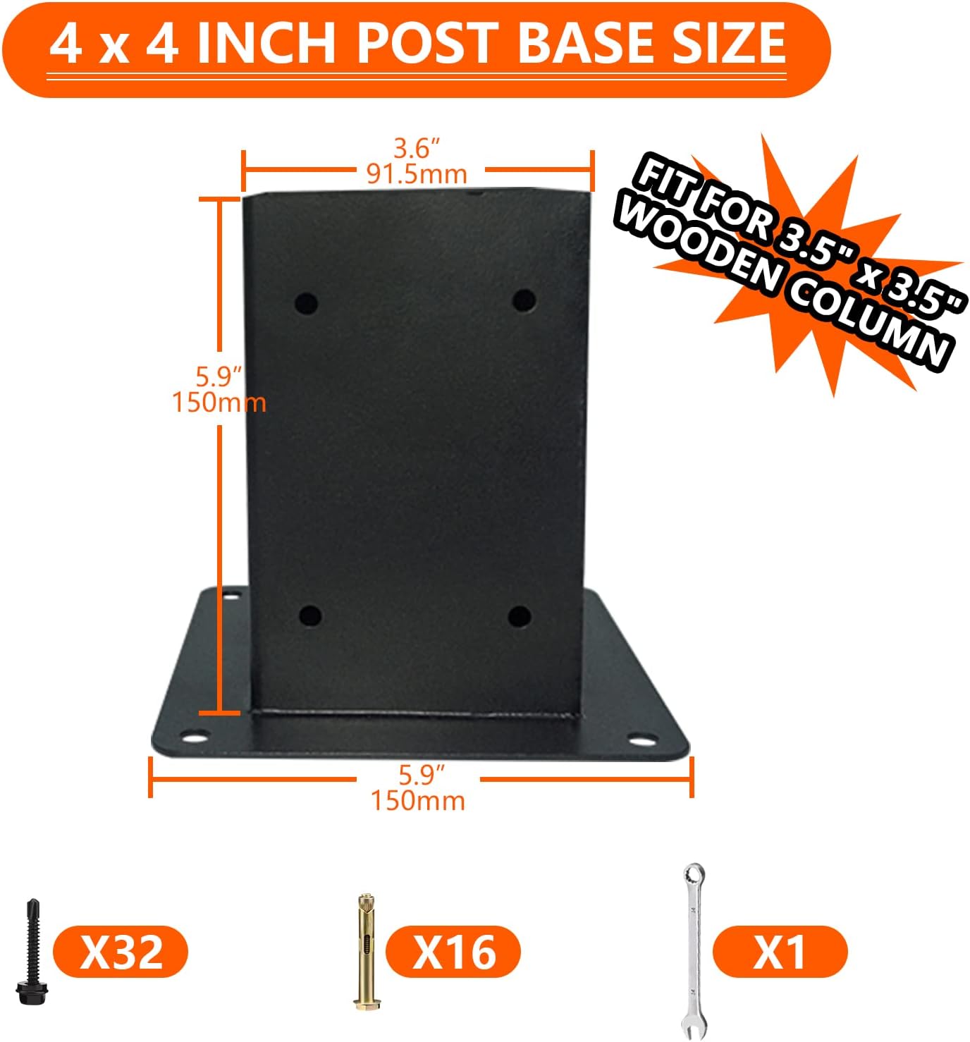 ITeVe.GD Base de anclaje para poste de madera, base de poste de valla de madera de hormigón para madera de 4 x 4 pulgadas (real3.5 x 3.5 pulgadas),