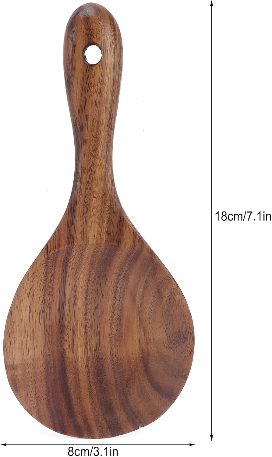 Paleta de arroz, cuchara de paleta de arroz de madera antiadherente con cabeza redonda poco profunda cuchara de madera para servir cuchara de arroz,