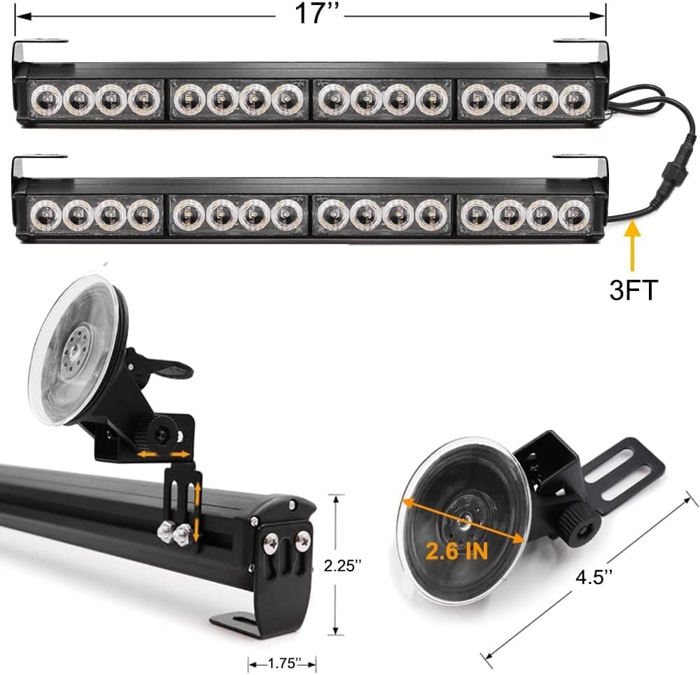 Ediors barra de luces led de 16 pulgadas y 7 funciones, luz de emergencia, de advertencia para tráfico, luz de led estroboscópica con soportes