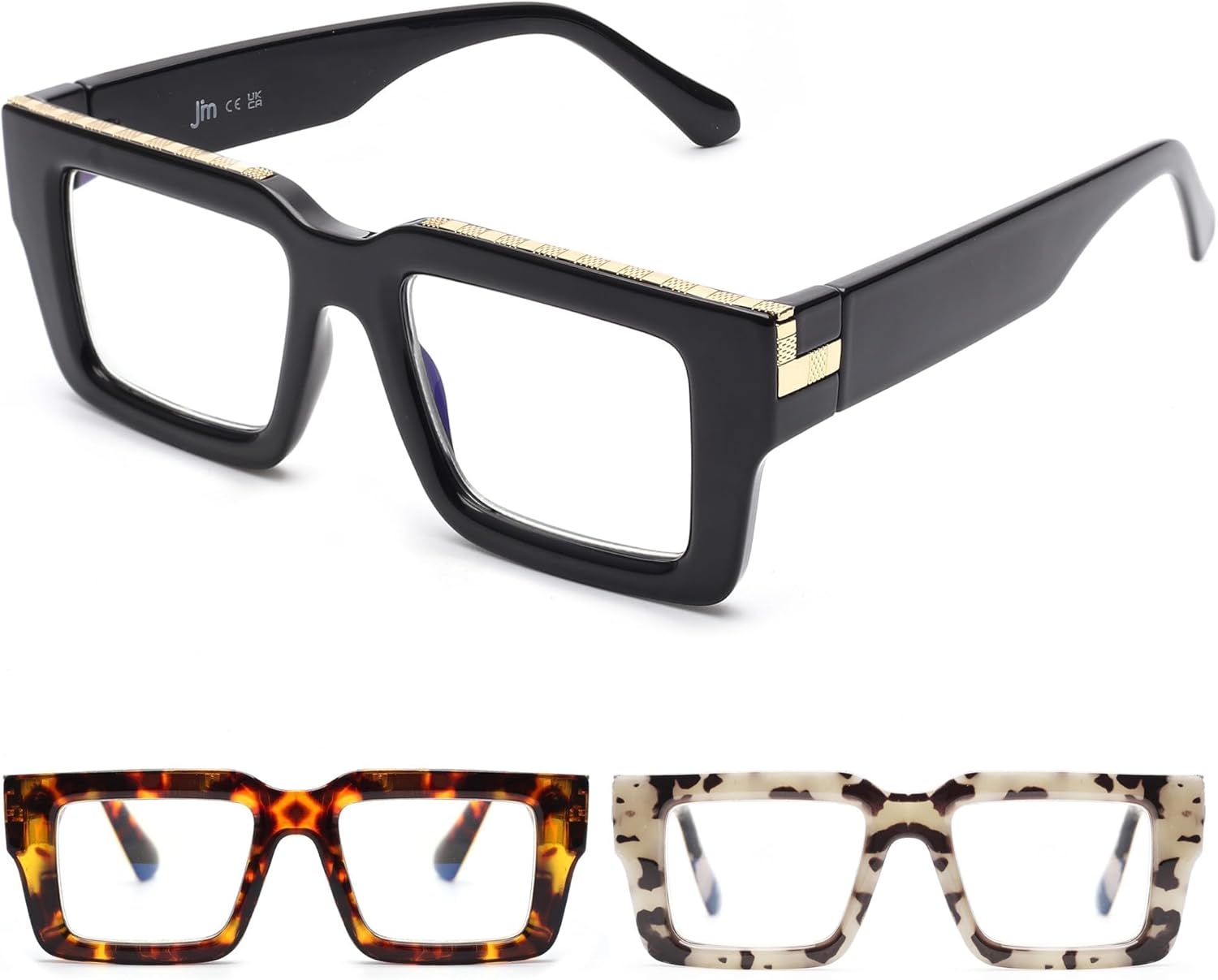 JM Paquete de 3 lentes de lectura estilo Oprah para mujeres y hombres, lectores cuadrados con bloqueo de luz azul
