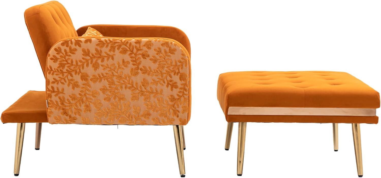 Sillón tumbona 2 en 1, silla convertible de terciopelo con 3 ángulos reclinables, sofá interior con otomana y una elegante almohada, silla