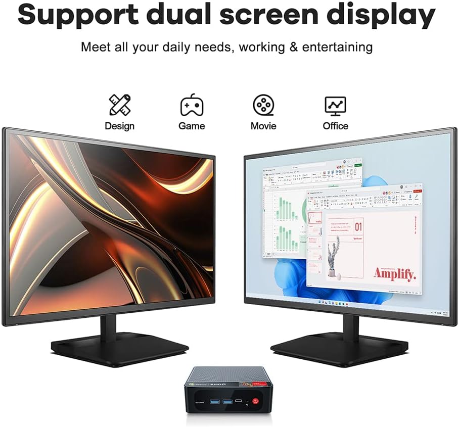 Beelink SER5 Mini PC W11 Pro, AMD Ryzen 5 5560U (6C12T hasta 4 GHz), 8 GB DDR4 500 GB NVME SSD Graphics 7 core 1800 MHz WiFi 6BT5.2triple pantalla