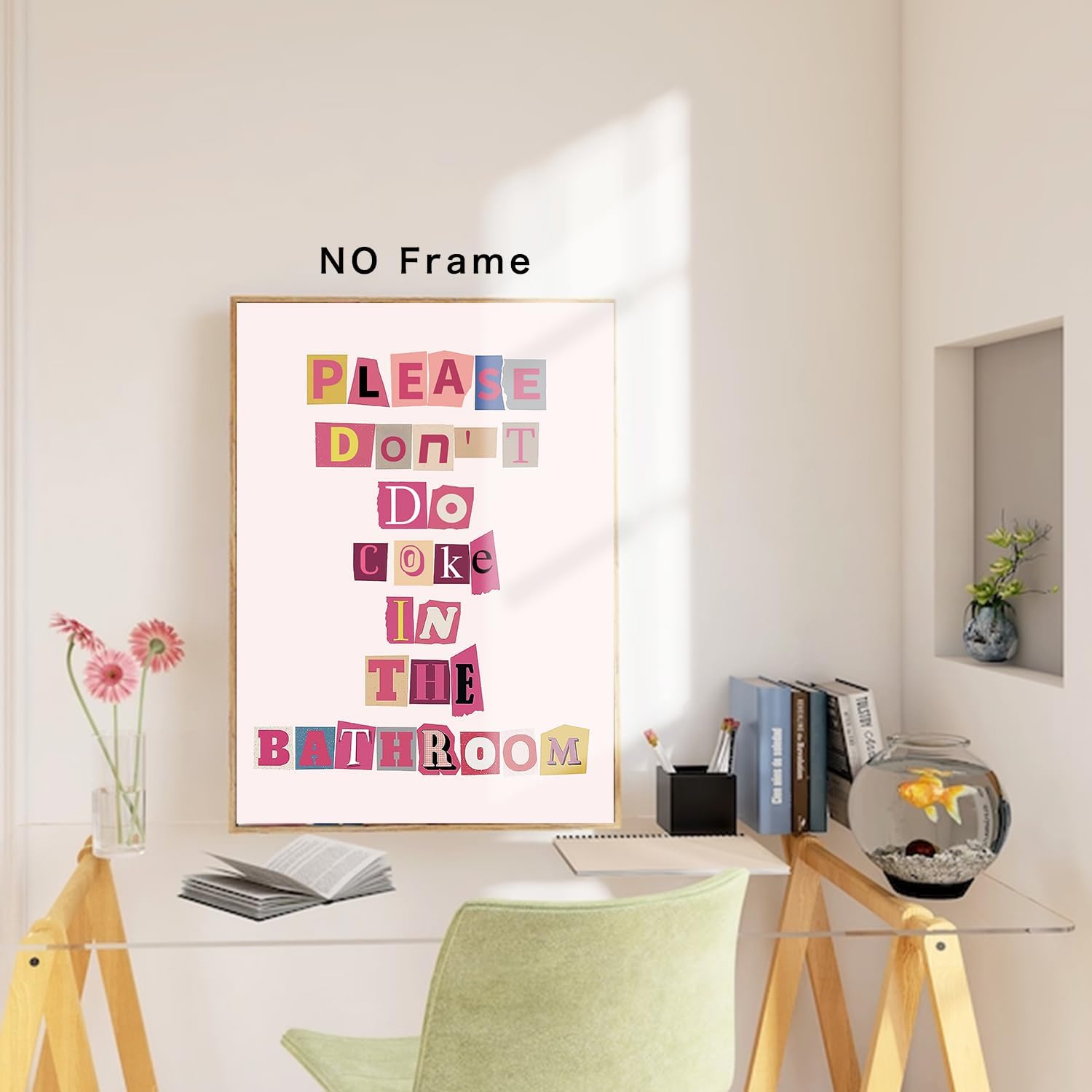 Póster de citas de refranes de baño de moda, texto colorido con texto en inglés Please Dont Do Coke In The Bath, impresiones artísticas de pared de