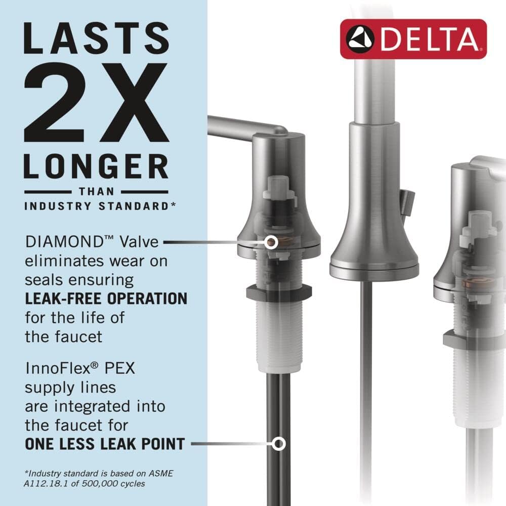 Delta Faucet Stryke Lumicoat 35775-SSPD-PR-DST – Grifo de baño extraíble para baño, níquel cepillado, 3 agujeros, grifo de lavabo de baño con base