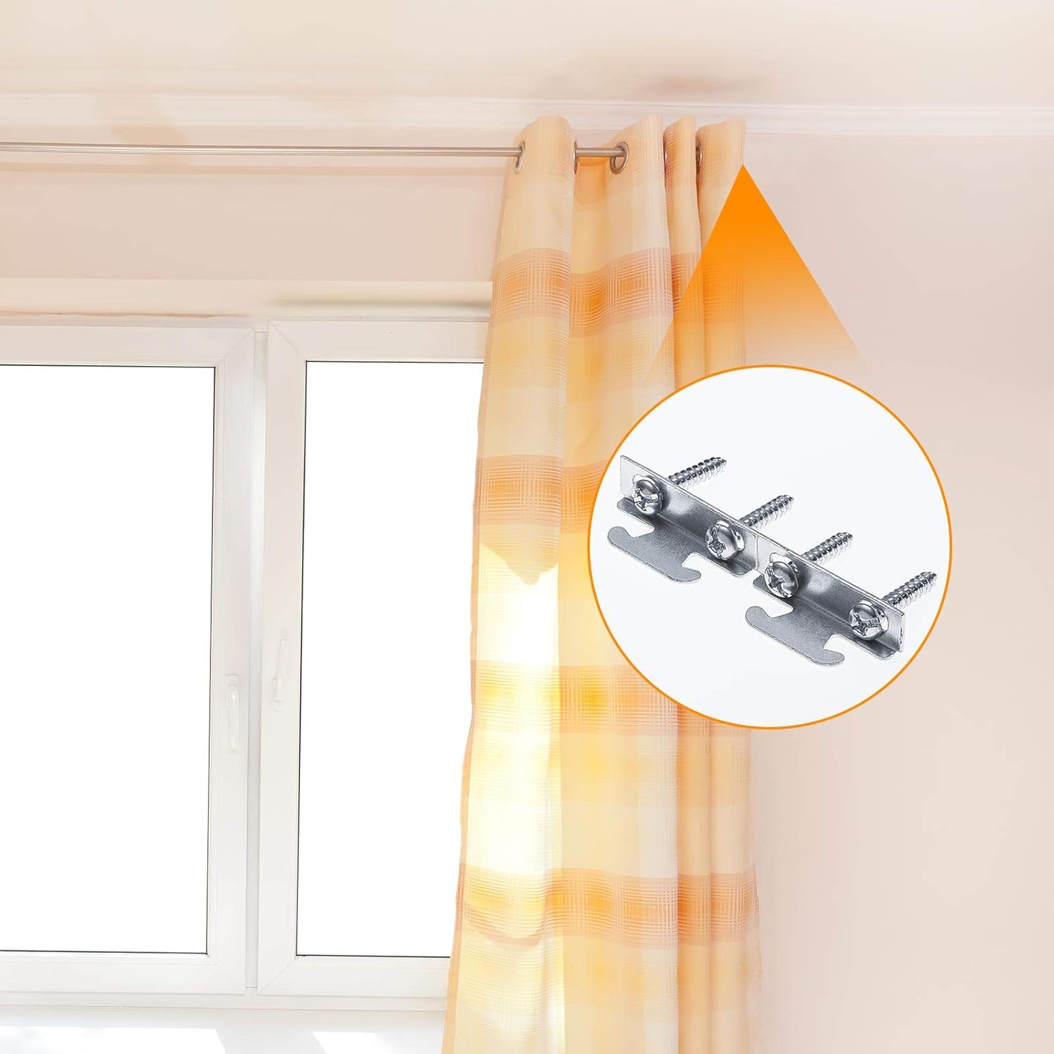 Funrous Soporte para barra de cortina, ganchos de cortina, accesorios de soporte de pared, ganchos ajustables para barra de cortina con tornillos,