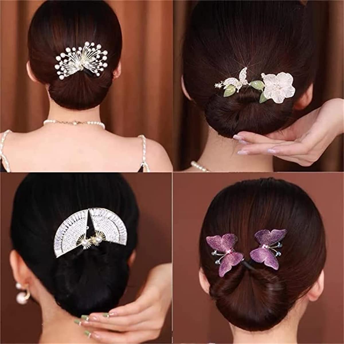 Ins Style – Rizador de pelo elegante y perezoso, fabricante de moños de cristal, accesorios para el cabello estilo moño (flor de melocotón)