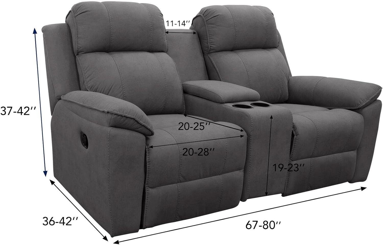 Easy-Going Funda elástica para sofá biplaza reclinable con consola central, suave forro polar ajustable de 2 asientos con soporte y almacenamiento,
