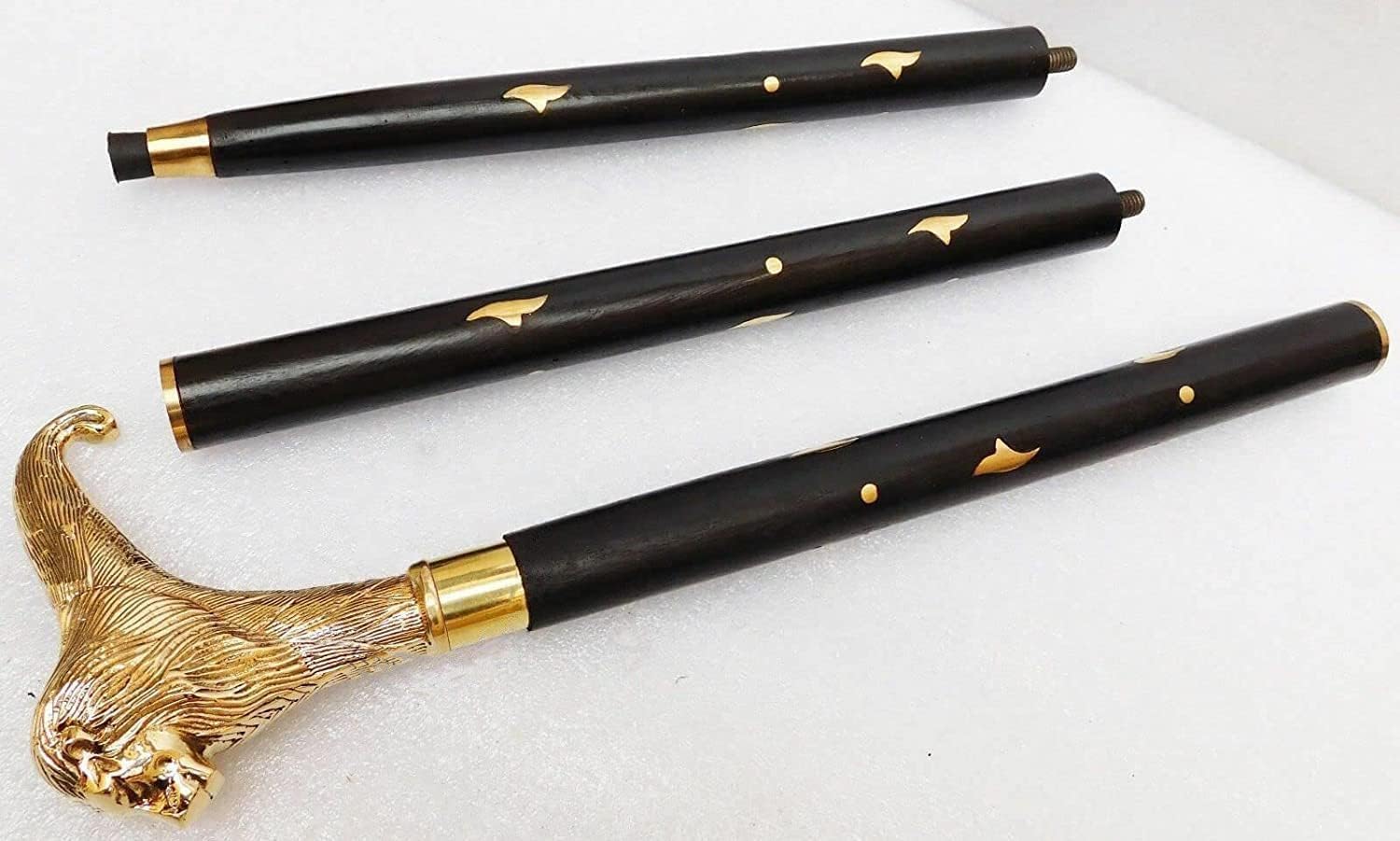 Aasiya Nautical Bastón de madera con mango de cabeza de león de latón macizo, diseño vintage, regalo hecho a mano